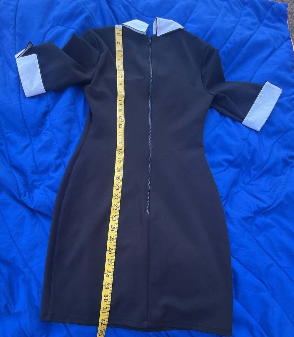 alice + olivia Black Mini Dress with White Contrast Collar and Cuffs - Picture 6 of 8